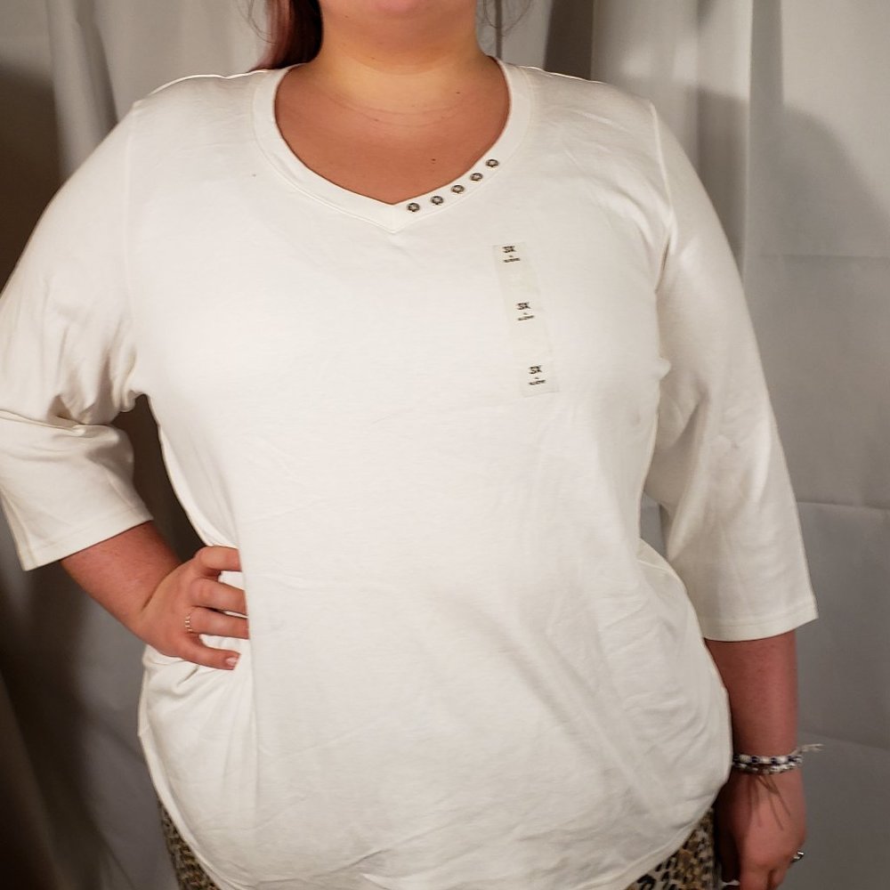 Karen Scott Plus Size White 3/4 sleeve top